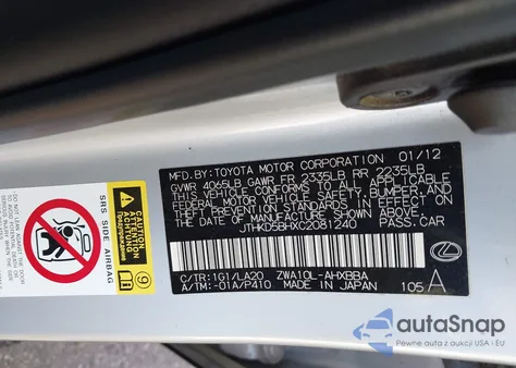 2012 Lexus Ct 200H Premium из США, поврежденный, VIN JTHKD5BHXC2081240